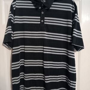 adidas Black and Gray Striped Polo Shirt